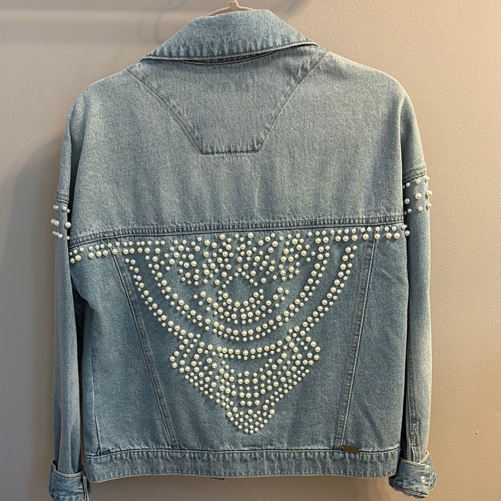 INC International Concepts Denim Jacket with Pearl Details